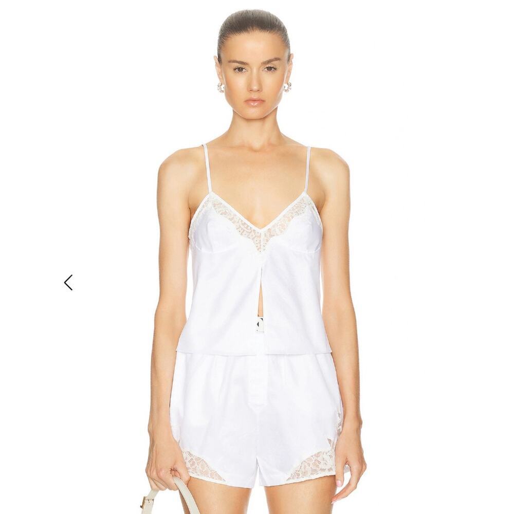 Fleur du Mal White Lace Insert Poplin 100% Cotton Coquette Cami NWT Sz Small